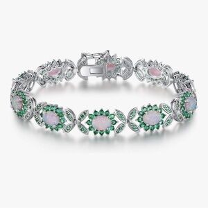NEW 18K White Gold Elegant Silver and Green Gemstone Bracelet